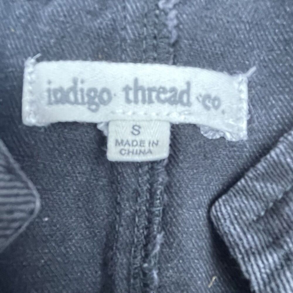 Indigo Thread Co Jacket Small Black Denim Gold Buttons Goth Dark Military - Picture 3 of 6